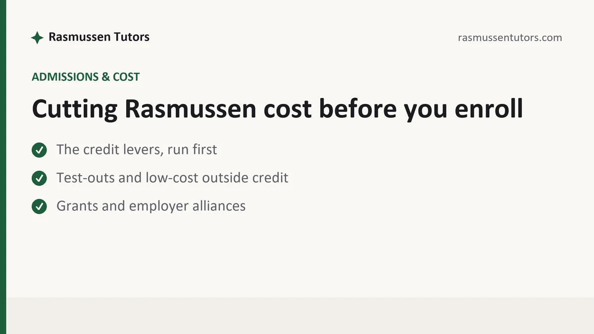 Cutting Rasmussen cost before you enroll, a Rasmussen student guide, from Rasmussen Tutors