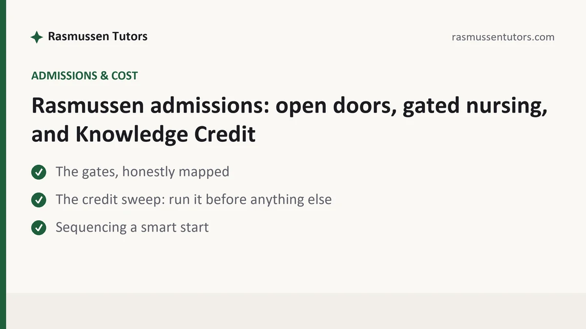 Rasmussen admissions: open doors, gated nursing, and Knowledge Credit, a Rasmussen student guide, from Rasmussen Tutors