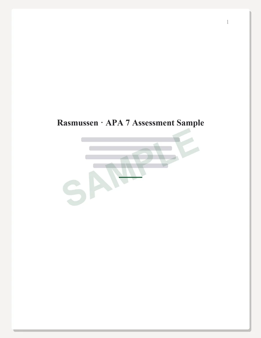 Rasmussen sample paper preview, APA 7 title page, written to the scoring guide